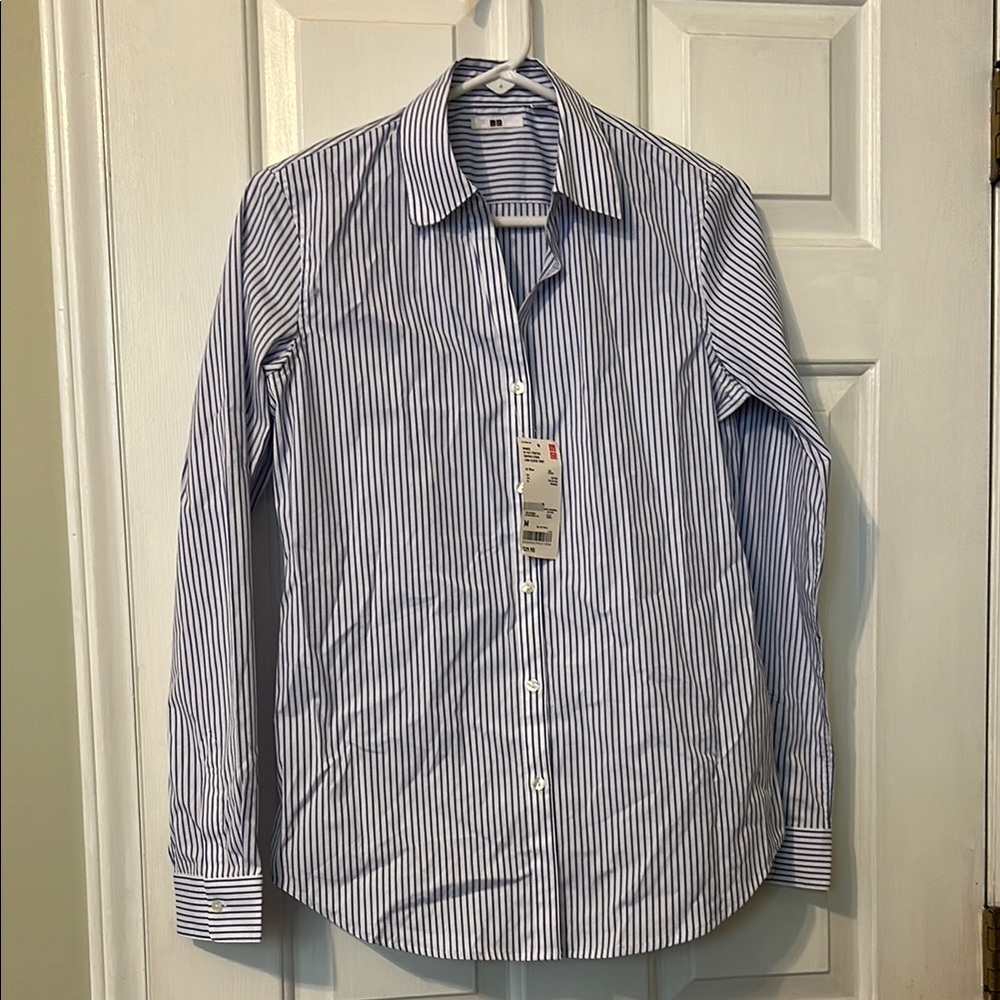 Uniqlo Blue and White Striped Button Down Shirt